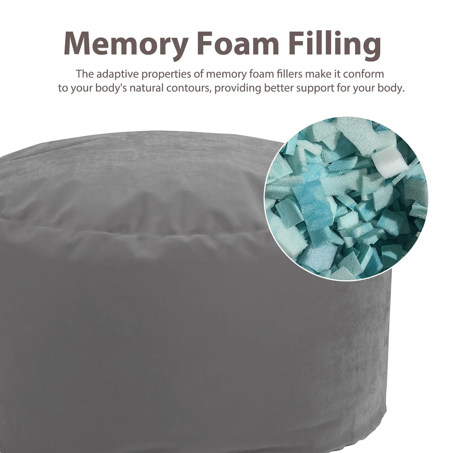 Oversized 3/4FT Bean Bag Chair, Reading Foam Filled Couch,Removable Cover inside Furniture