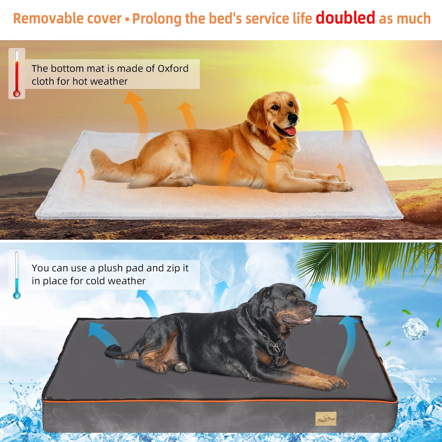 Dog Pet Bed Large Padded Orthopedic Foam Cushion with Washable Cover