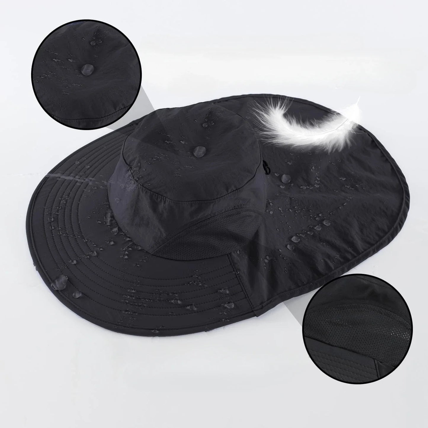 Outdoor UPF50+ Sun Hat Wide Brim Mesh Fishing Hat with Neck Flap