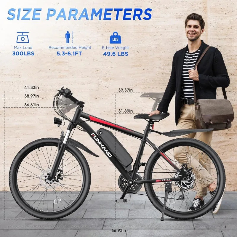 E-Bike for Adults, 26'' 1000W Peak Ebike, 48V 374.4WH Removable Battery, Adjustable Stem, Fenders