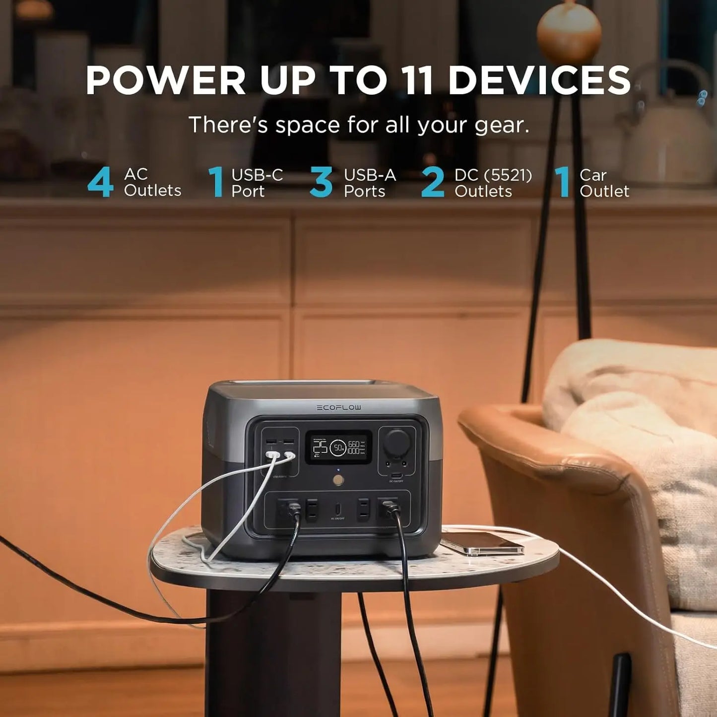 Portable Power Station' 2 Max, 499Wh/512Wh LiFePO4 Battery/ 1 Hour Fast Charge upto 1000W Output