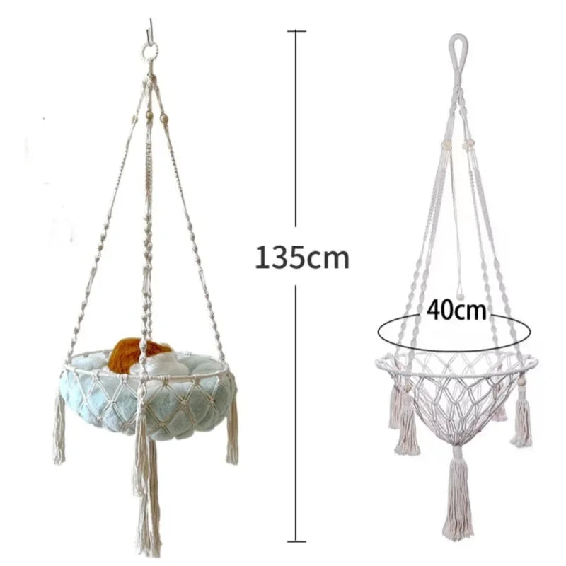 New Pet Hammock Cat Swing Hand Woven Cotton Rope Cats Hanging Basket Indoor Nest