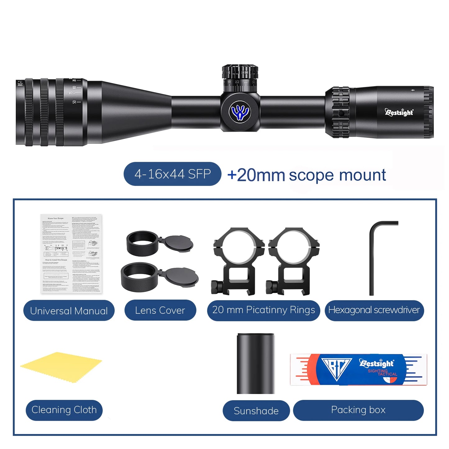 Tactical 4-16x44 AOE Riflescope Tactical Red Green Illuminated Sight Sniper