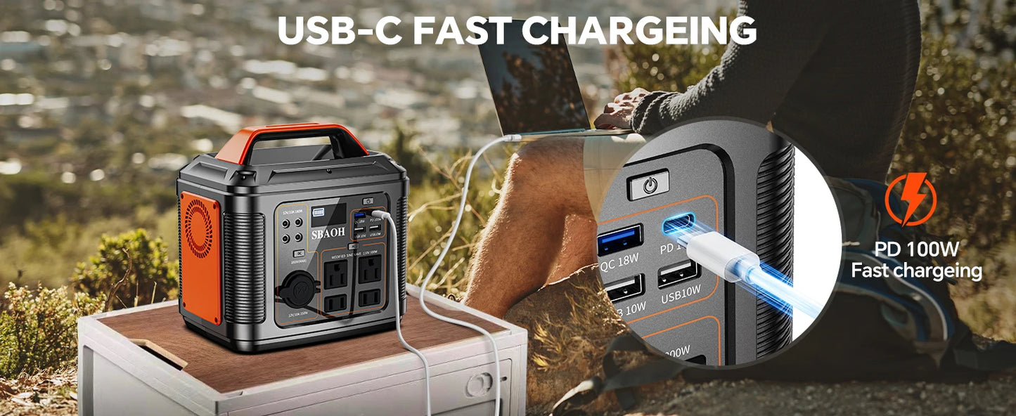 300W Power Station, 296Wh 80000mAh Solar Generator,Lithium Battery Outages,Black(with Solar Panel)