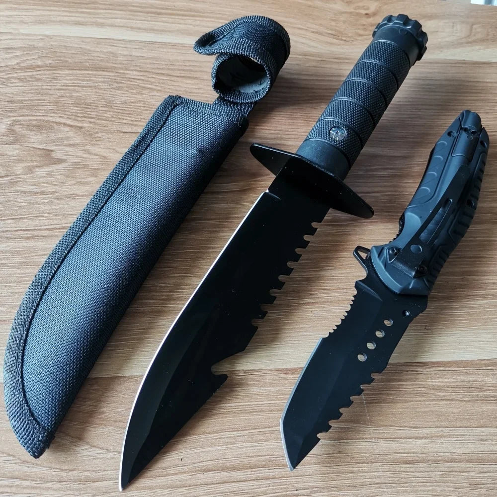 Premium Stainless Steel Knife Set: Fixed&Folding Blades for Camping, Hiking, Survival - Rust-Resist