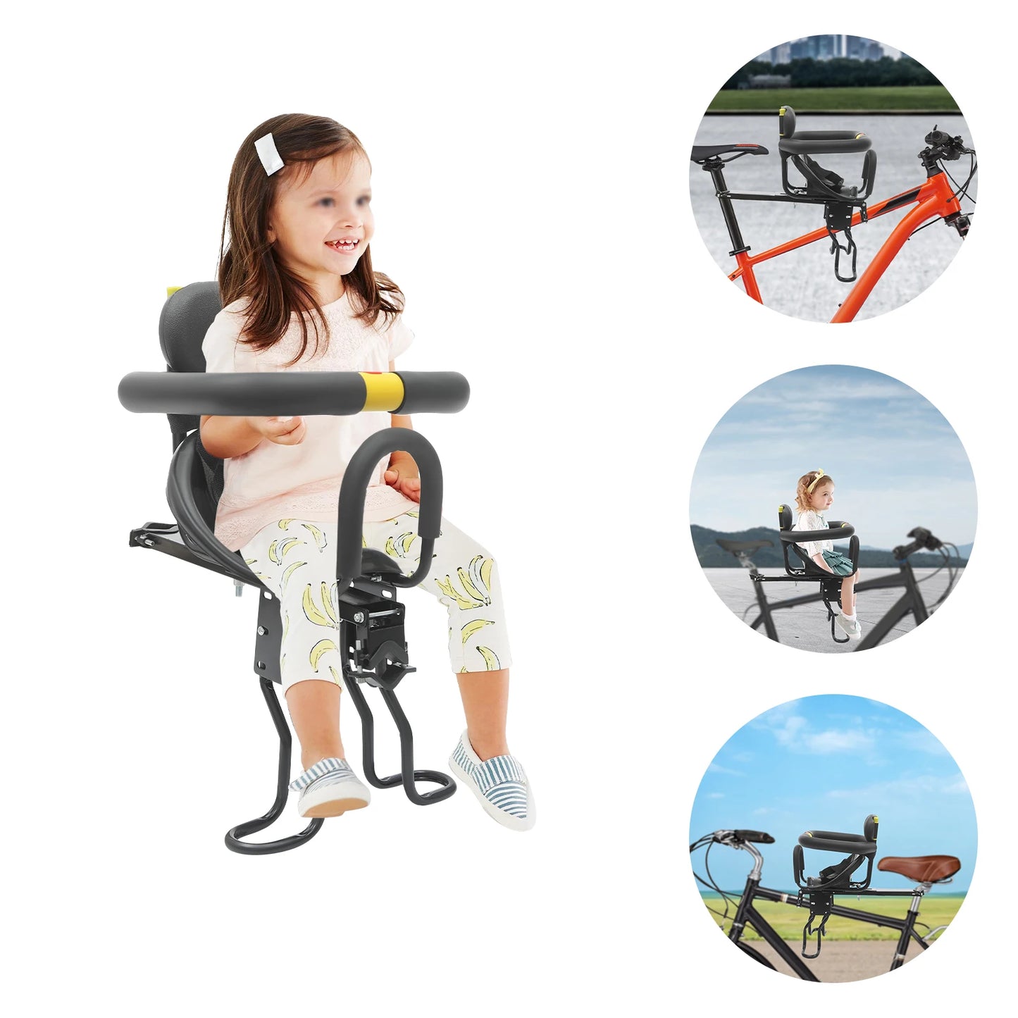 Black Child Bike Seat,Universal Front-mounted ,Adjustable ,Max 35kg Load Capacity