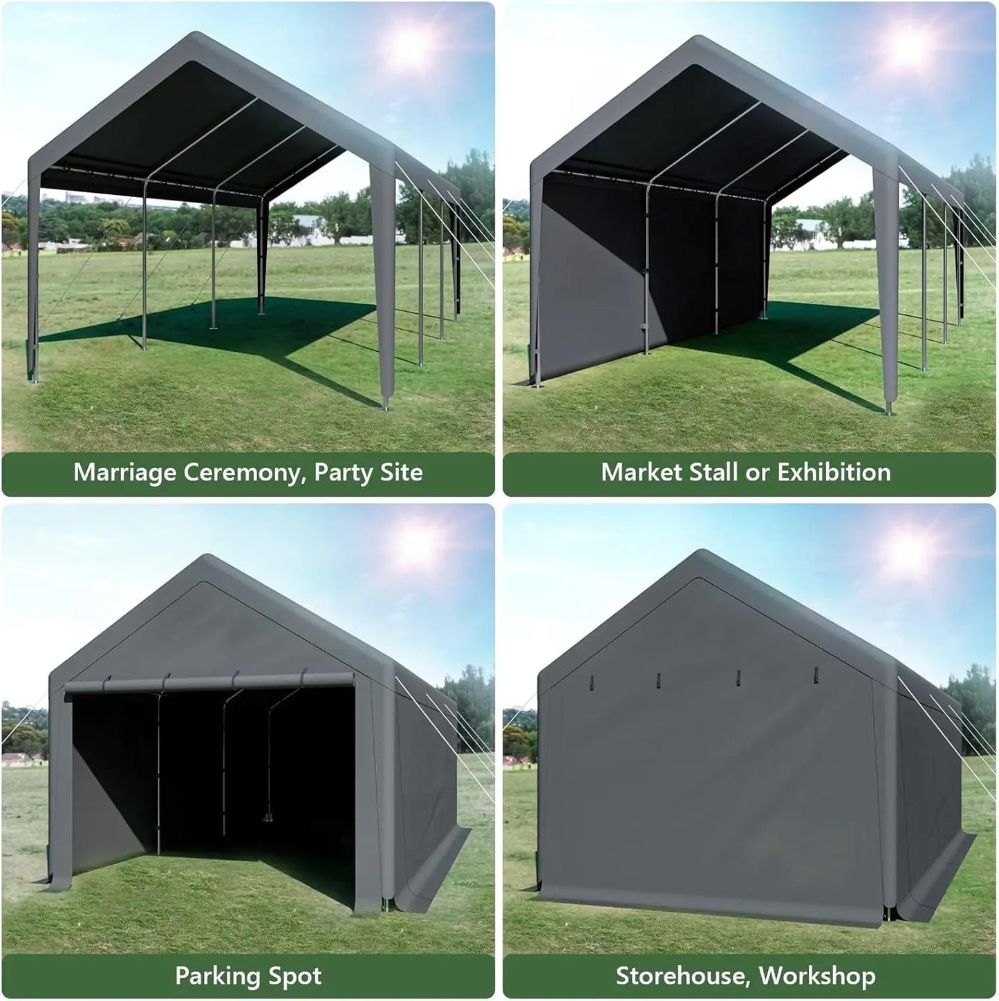 Carport 10x20 Ft Heavy Duty Steel Canopy Storage Shed,Portable Garage, All-Season Carport (Grey)