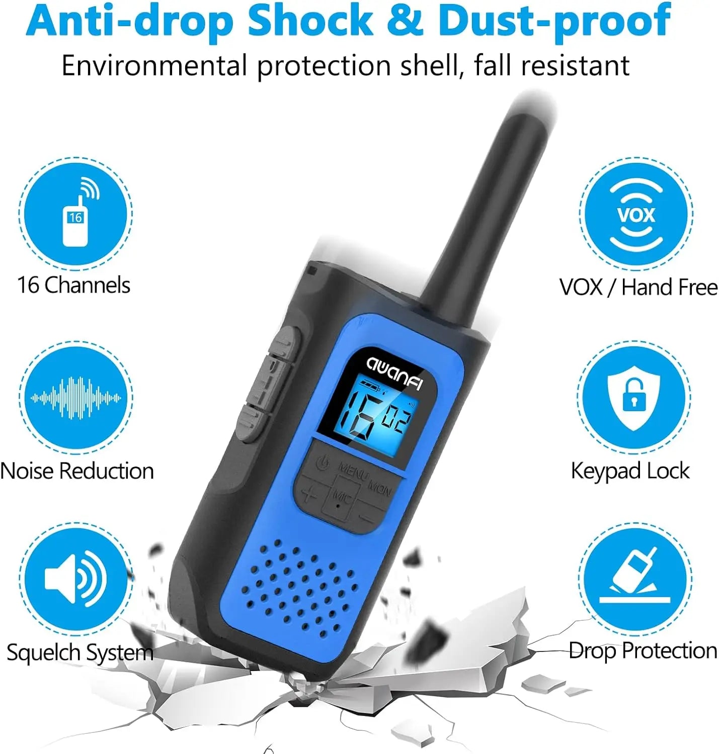 Walkie Talkies 3 Pack Rechargeable,1200mAh Li-ion Battery,Kids, Walky Talky,Camping