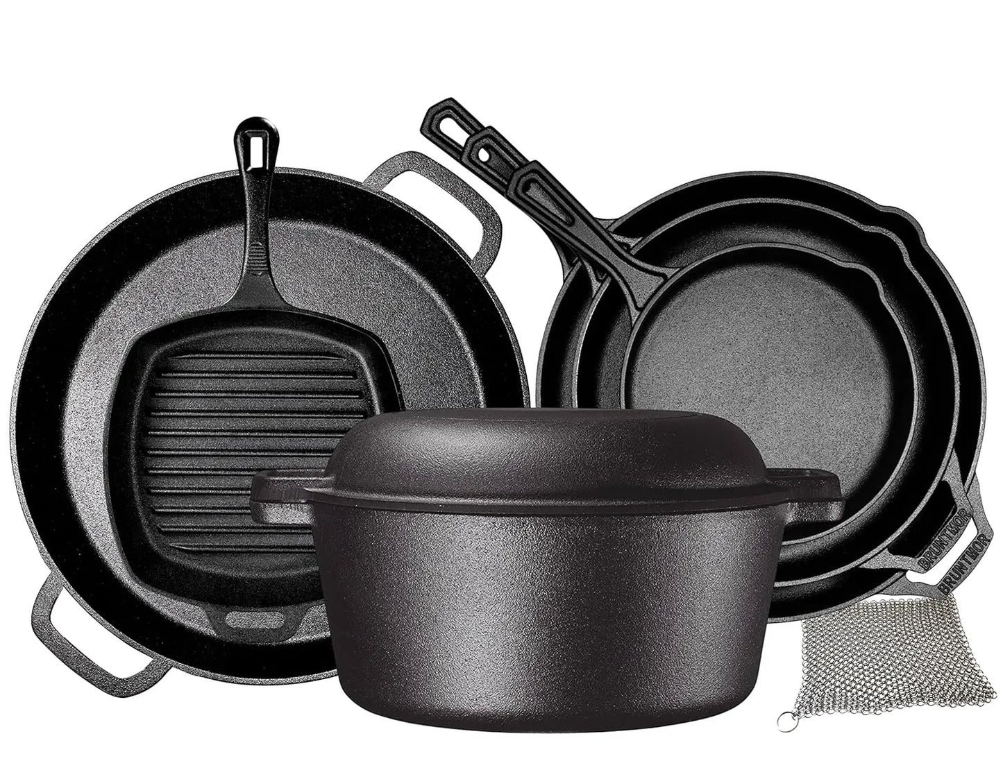 8 piece cast iron camping cookware - durable POTS covers, cooking -home or camping