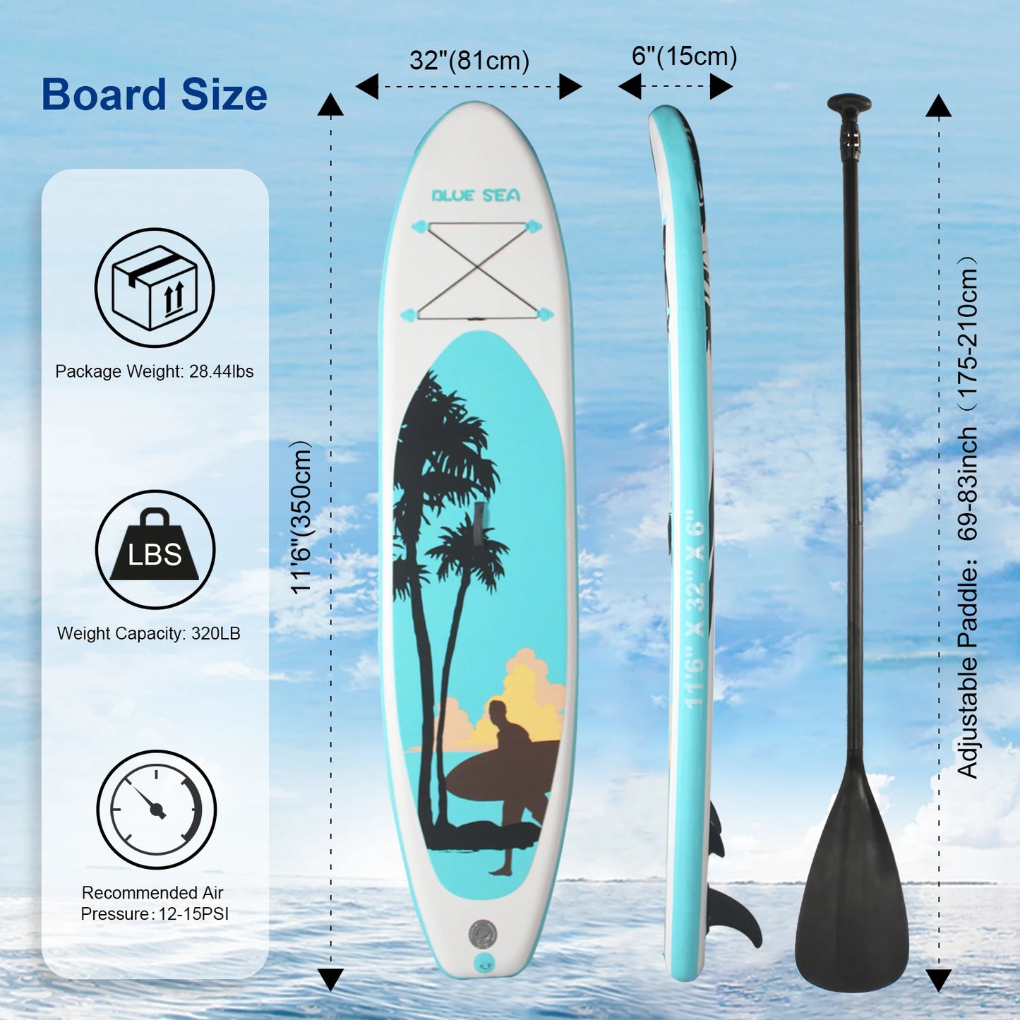Portable Inflatable Stand Up Paddle Board 10'6"×32"×6", Premium PVC, Full Kit for Adults/Youth
