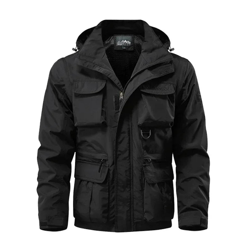 Men's Casual Waterproof Multi Bag Cargo Jacket Outdoor Detachable Windproof Hooded Jacket  Jacket