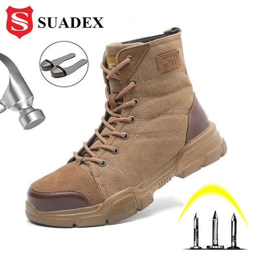 SUADEX Steel Toe Boots, Men Indestructible Work Shoes Desert Safety Boots Safety Shoes 36-48