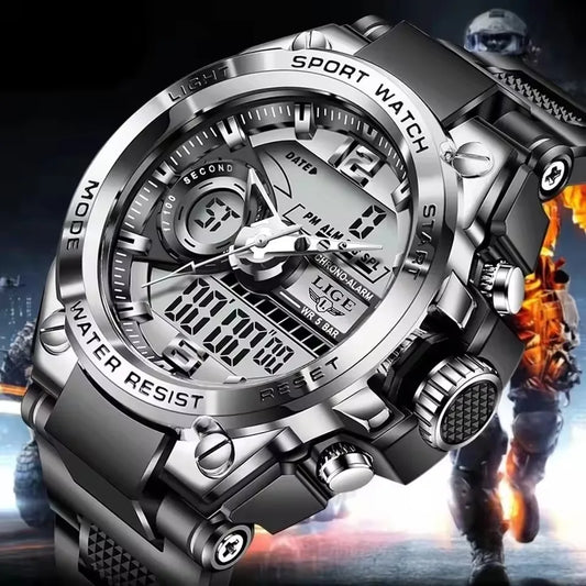 LIGE Military Watch Digital 50m Waterproof LED Quartz Clock Sport Watch, Cool Mens