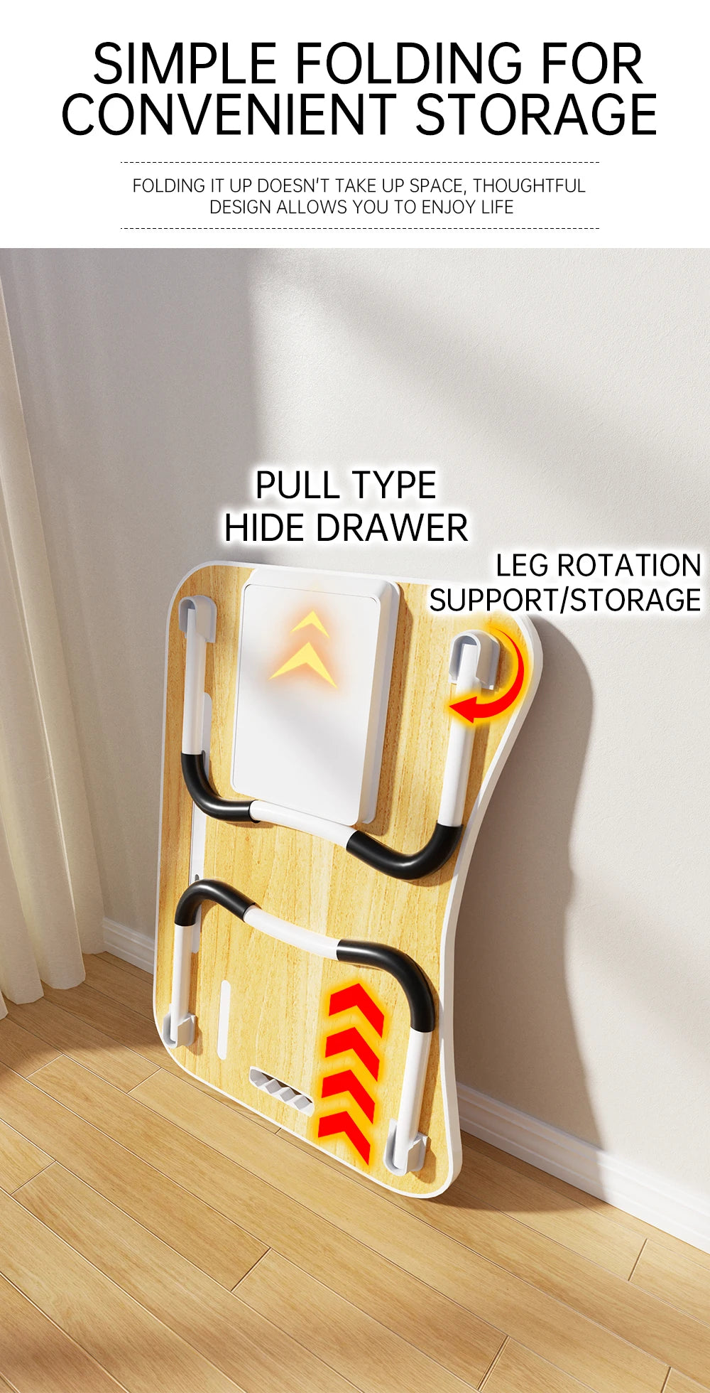 Portable Laptop Desk with USB Light, Small Fan, Cup Holder, laptop Slot, lifting Handle - Foldable