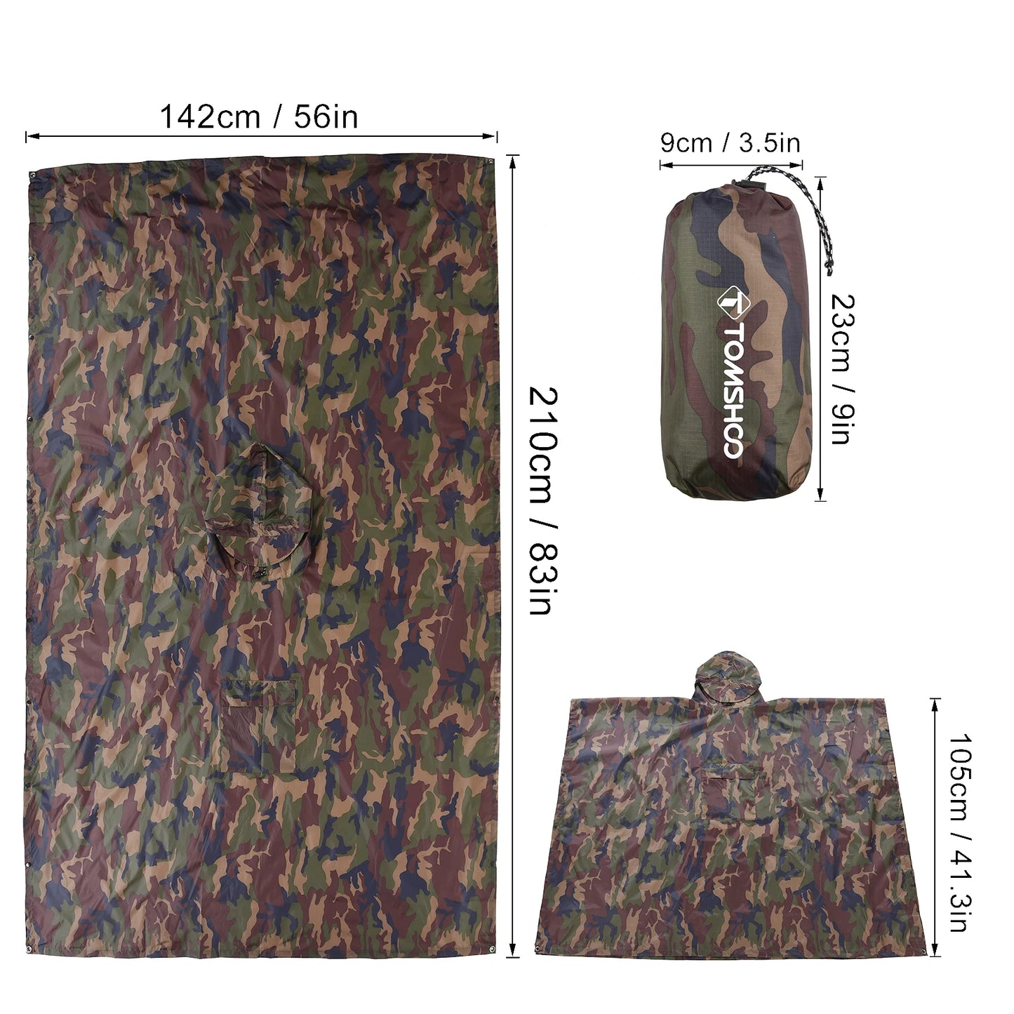 Hooded Rain Poncho, Pocket Lightweight Waterproof,Sun Shelter,Men and Women Camping Hiking