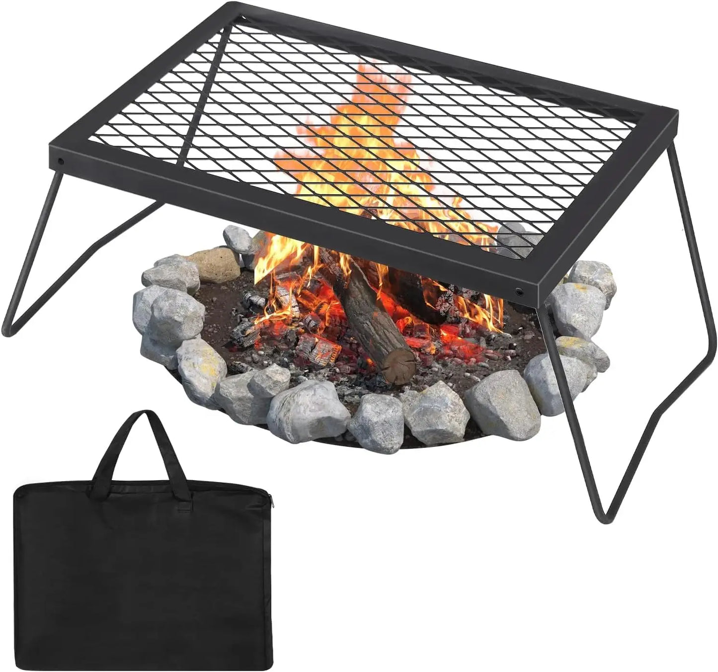Swivel Campfire pit Grill, Carrying Bag Heavy Duty Steel Gratee Over open Fire Pits 360° Adjustable