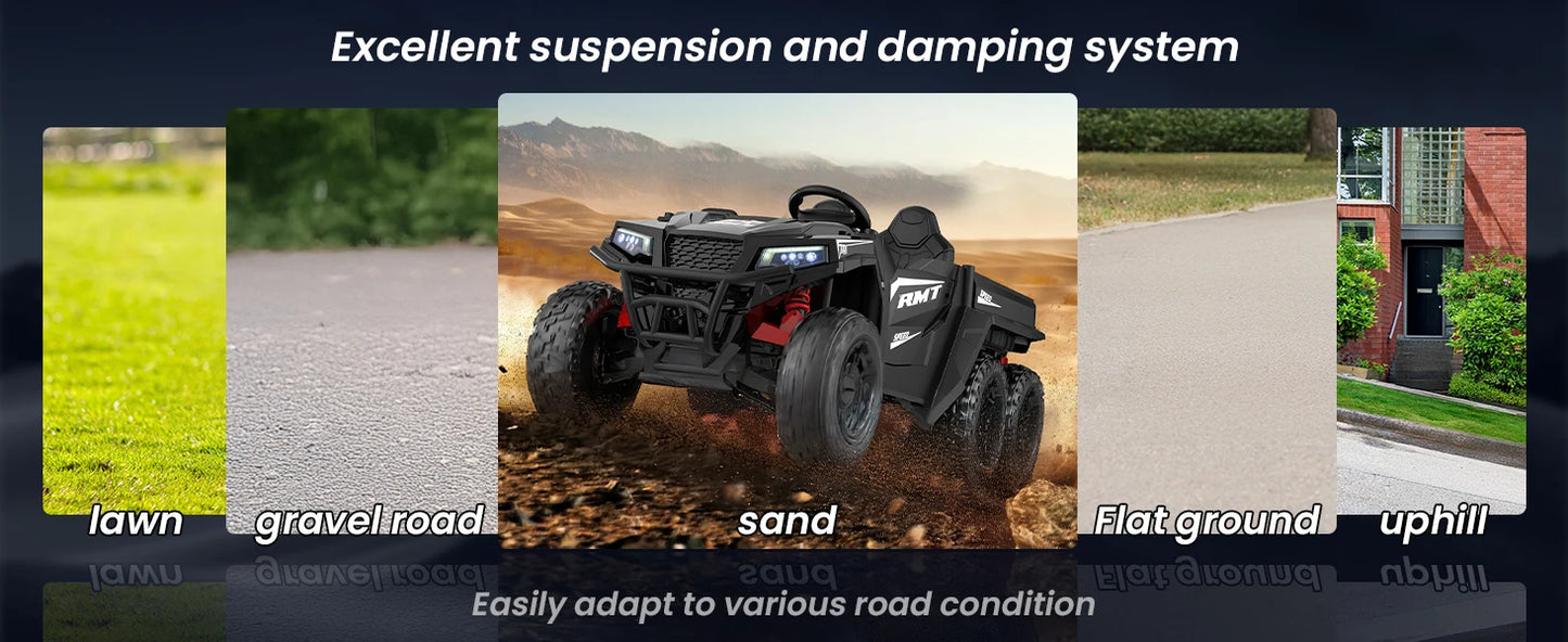 24V Kids Ride on Toys, 2 Seater Car Truck w/Sun Shade, Dump Bed & Shovel, 4WD Electric Ride