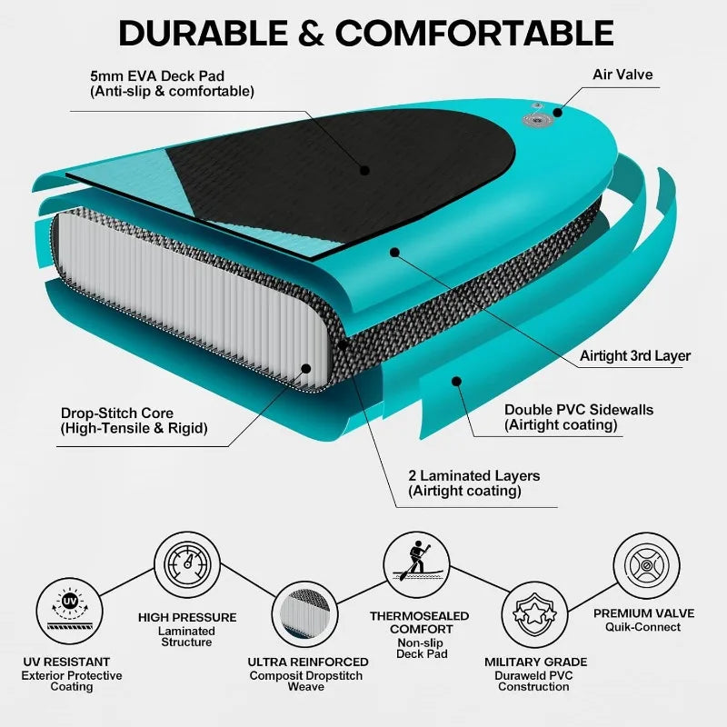 Inflatable Stand Up Paddle Board Ultra-Light 10' × 30" × 6" with Premium SUP adustable Paddle Hand