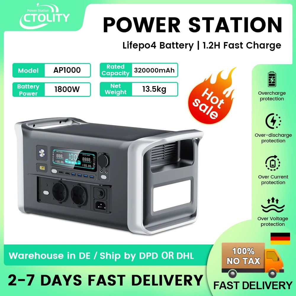 1800W 1000W Portable Generator Power Station Lifepo4 Battery Camping 200W Solar Panel Generator
