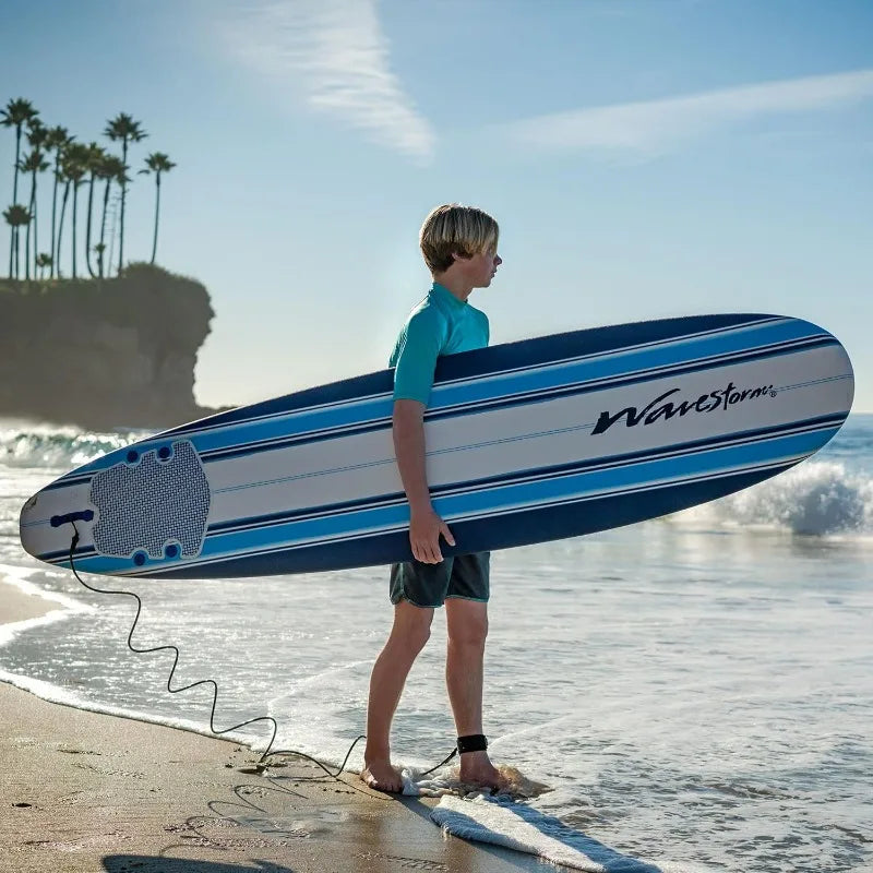 8ft Classic Surfboard // Foam Wax Free Soft Top Longboard, Adults and Kids