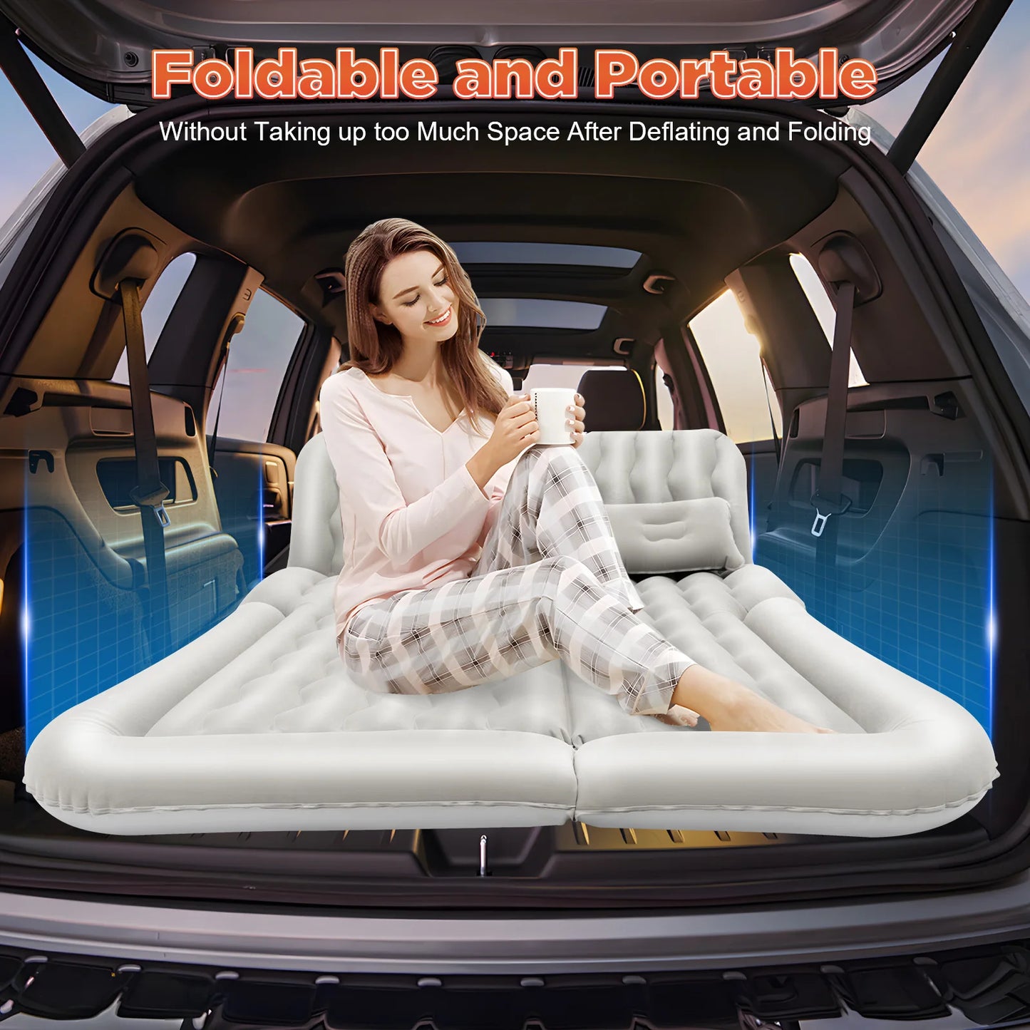 SUV Air Mattress w/ Air Pump, for Trunk, Camping Bed Cushion Travel Back Seat Sleeping Bed