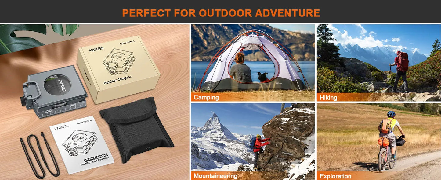 IP65 Compass Hiking Survival - Lensatic Compass,Clinometer & Bag,Camping,Hunting,Hiking,Geology