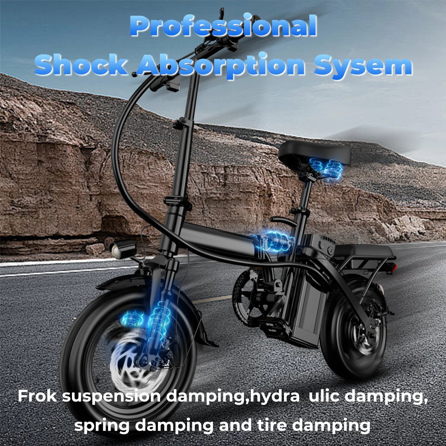 500W Adult Electric Bike, 20 MPH, 48V 12Ah Removable Battery, 14 Inch Fold ,Multi-Shock Absorption