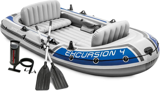 Excursion Inflatable Boat Series: Includes Deluxe 54in Oars, High-Output Pump  Adjust Seats/Backrest