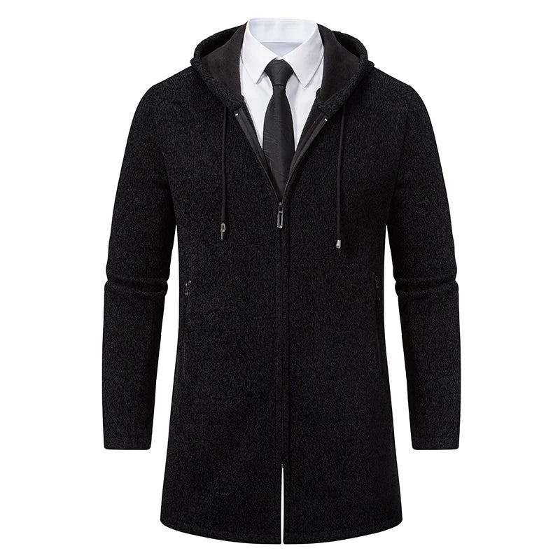 Winter Men's Thickened Hoodies Jacket Long Sleeve Sweatshirts Cardigan Solid Color Tops Overcoat