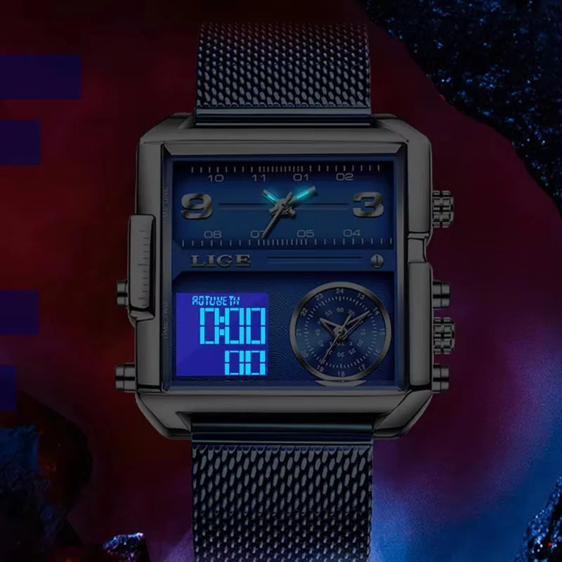LIGE Digital Watch Sports Double Display Big Fashion Waterproof Electronic cool Relogio Masculino