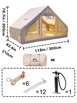 9.8' x 7' Inflatable Camping Tent,4 Season Blow up 4-6 Person Inflatable Tent with Jack Stove