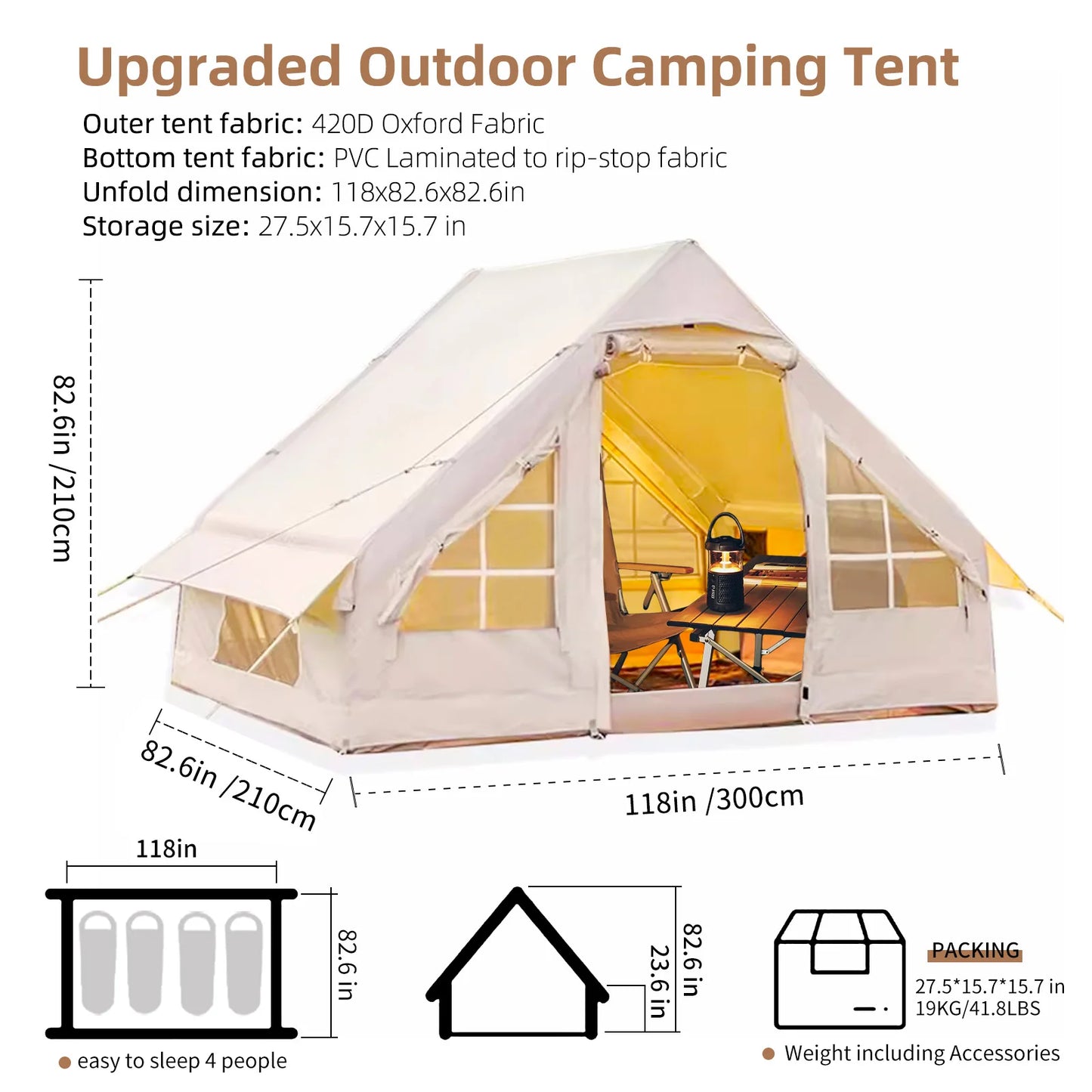 4-6 people Inflatable Camping Tent, Easy Setup Blow up Tent, Air Tent with Hand Pump for outdoor