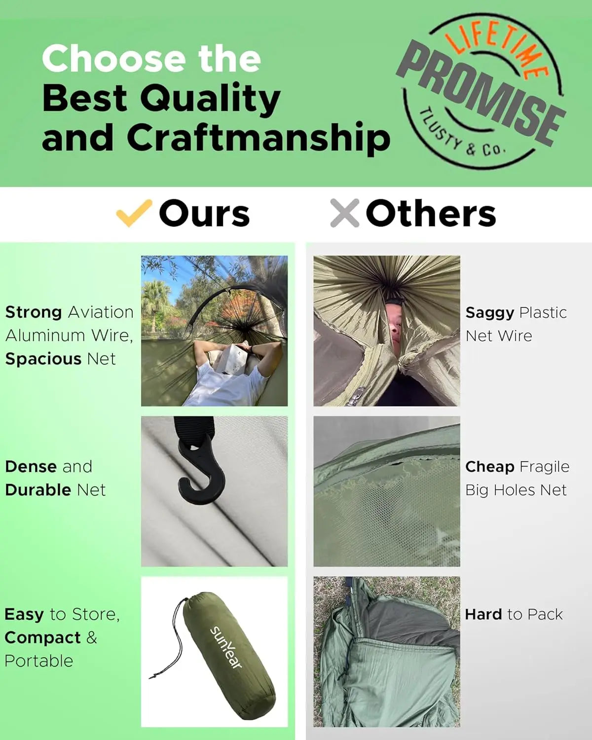 Camping Hammock with Net - Double&Single Hammock,House-Like Net- Easy Setup & Pack, Lightweight