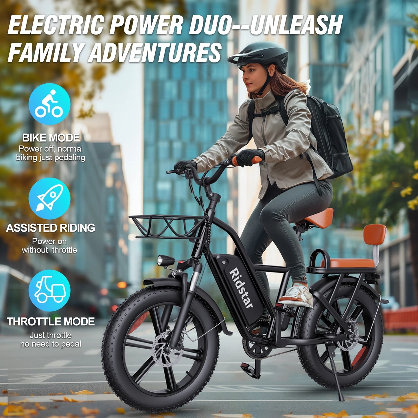 1500W 30MPH 30-70Miles 48V 15.6AH Removable Battery Ebike 20" x 4.0 Fat Tire Commuting 2 Seater