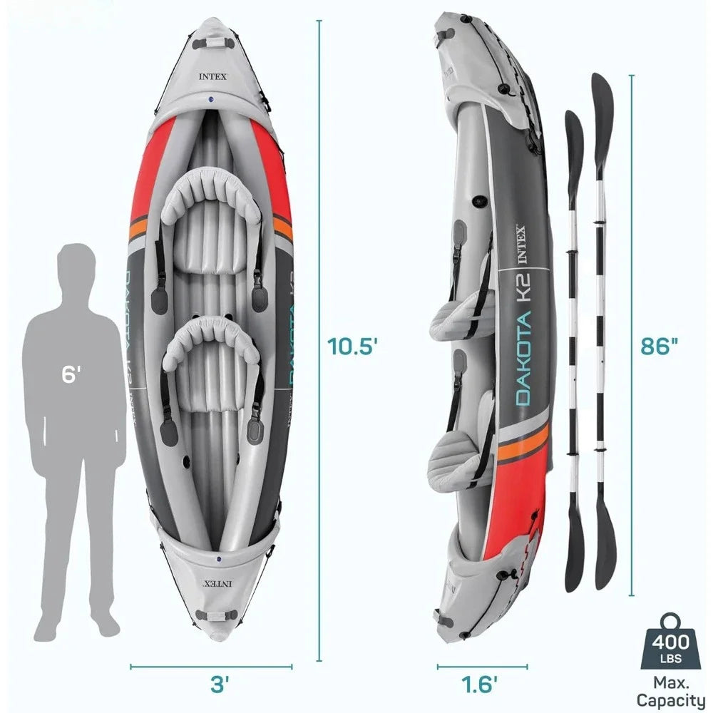 2 Person Inflatable Kayak, Accessory Kit, 86Inch Oars,Air Pump, Carry Bag