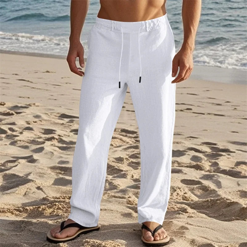 Men s Lightweight Drawstring Linen Pants-Pockets ComfortableTrousers for Summer Beach Wear