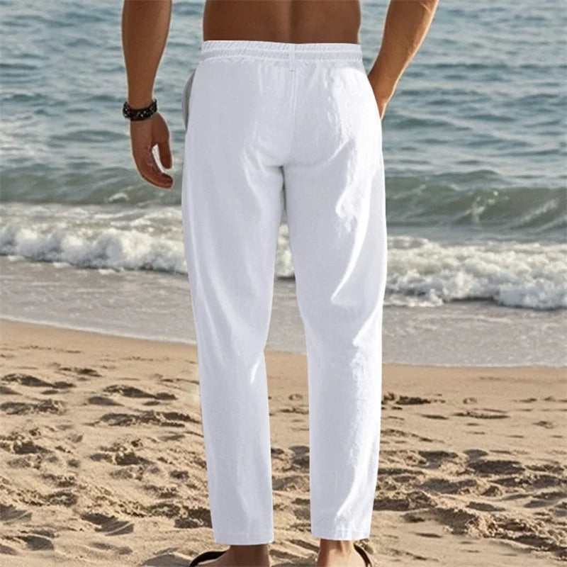 Men s Lightweight Drawstring Linen Pants-Pockets ComfortableTrousers for Summer Beach Wear