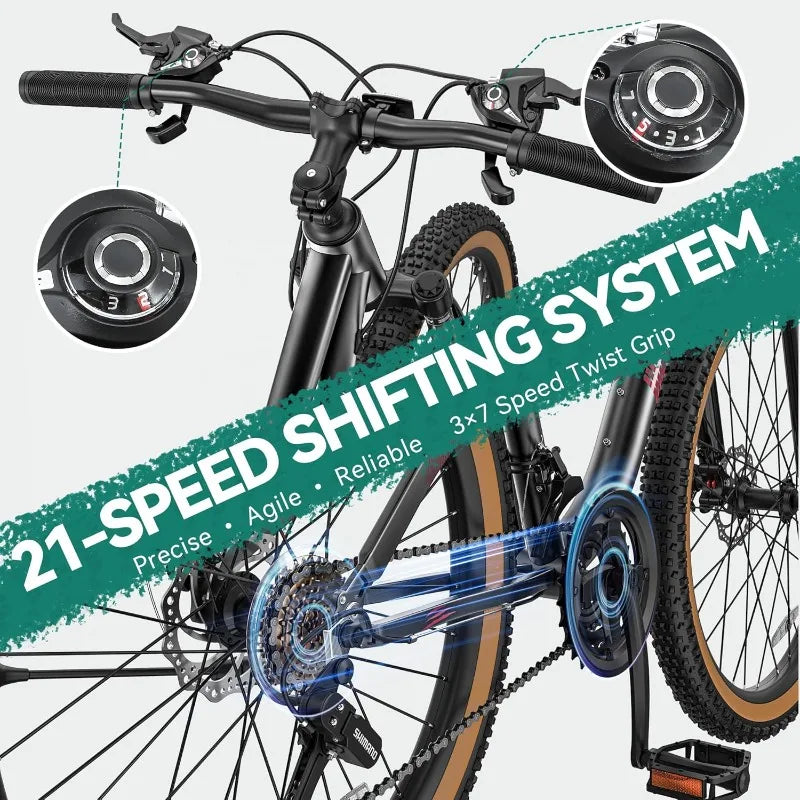 26 Inch Mountain Bike, Men Women, 21-Speed Adult Bicycle, Double Disc Brake, Front Suspension Fork