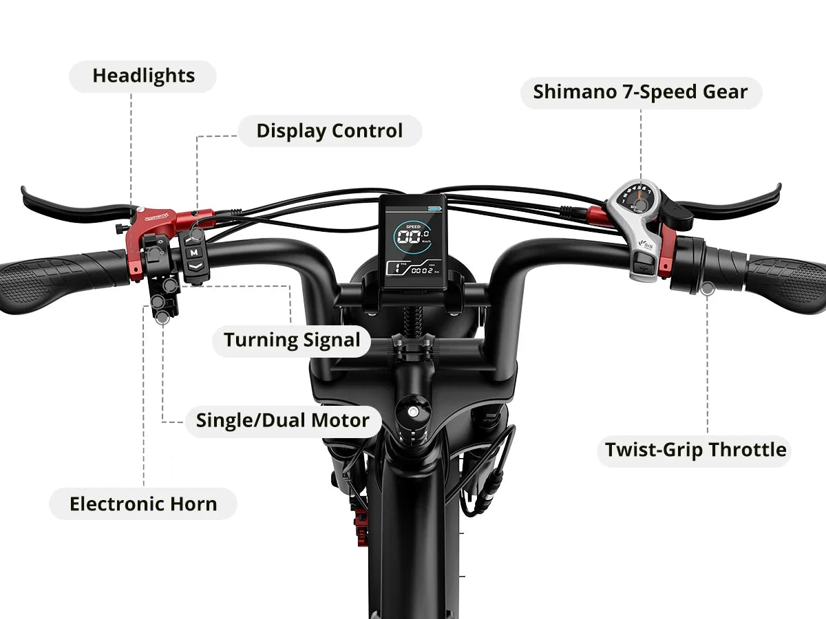 Ebike S8 2000W dual motor 48V 25AH 20-inch fat tires, front, rear shock absorption, with pedals.