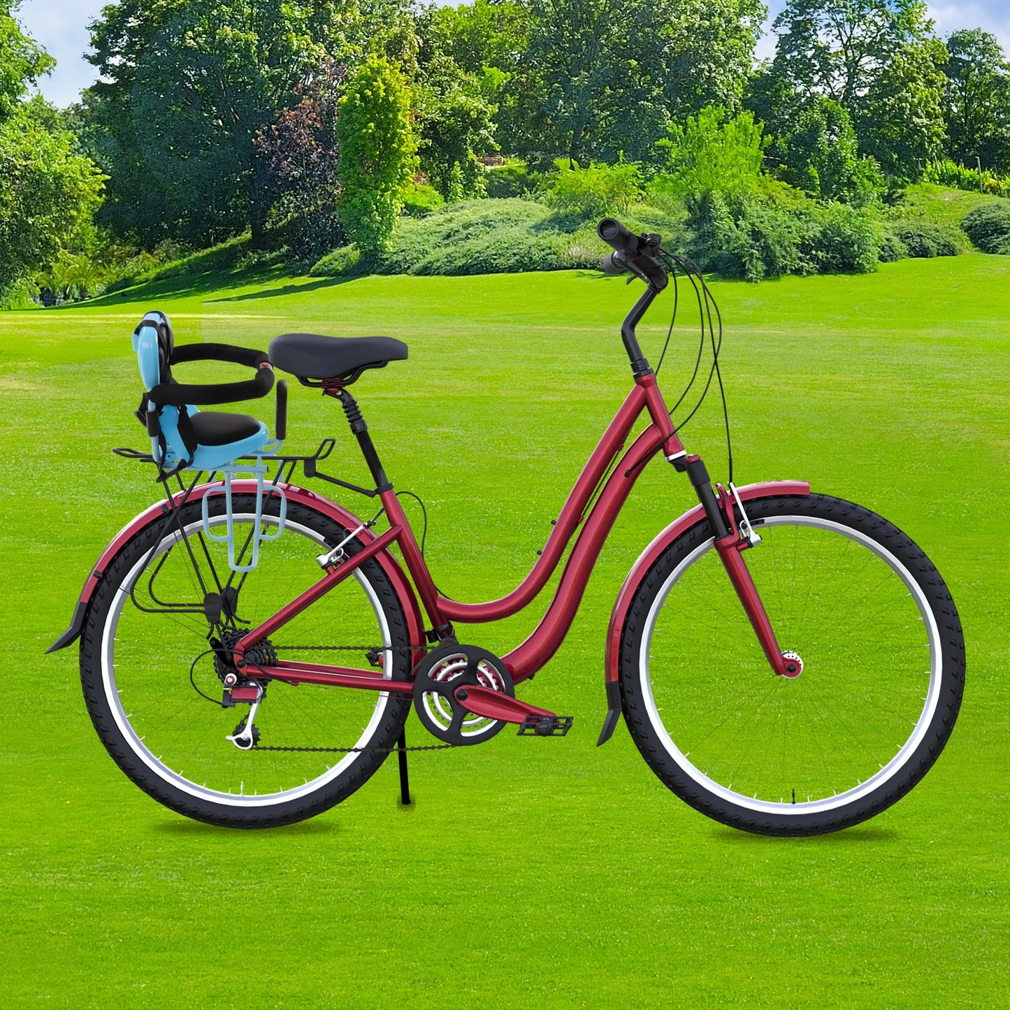 Rear Child Bike Seat Safety, Ages 6 Months - 6 Years Old Universal, Back Fenced Seat Red/Blue