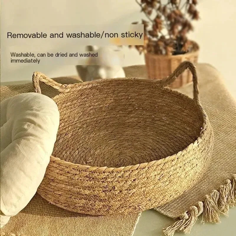 Pure hand-woven rattan cat nest four seasons universal warm pad removable washable winter pet