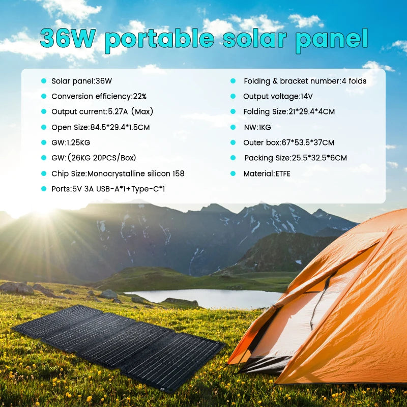 400W / 200W / 100W / 54W / 36W / 21W Solar Charger,Portable Waterproof Fold Solar Panel Camping RV