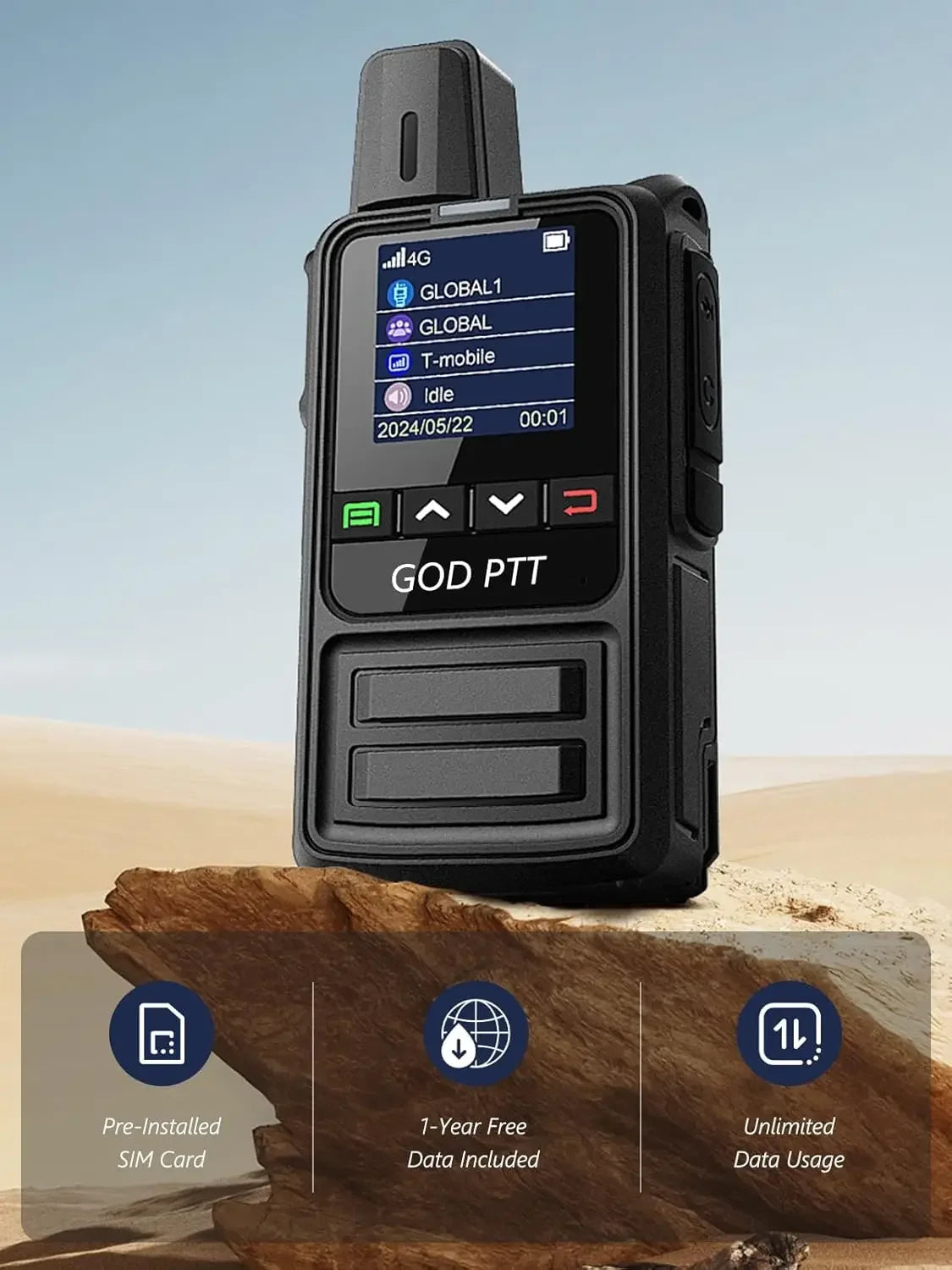 Global Walkie Nationwide Unlimited Range 4G PTT PoC Two-Way Radio, Mini Portable,1-Year Free Data,