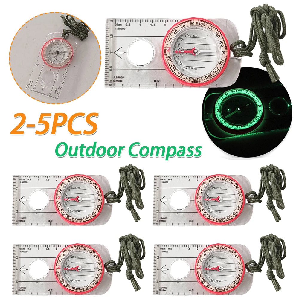 2-5PCS Luminous Compass Shockproof Waterproof Travel Tools High Accuracy, Magnifier for Survival