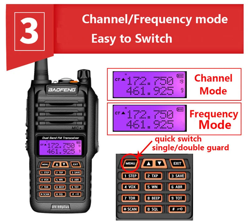 Waterproof Walkie Talkie IP68 10km High Power 10W Dual Band Two Way Radio UHF VHF