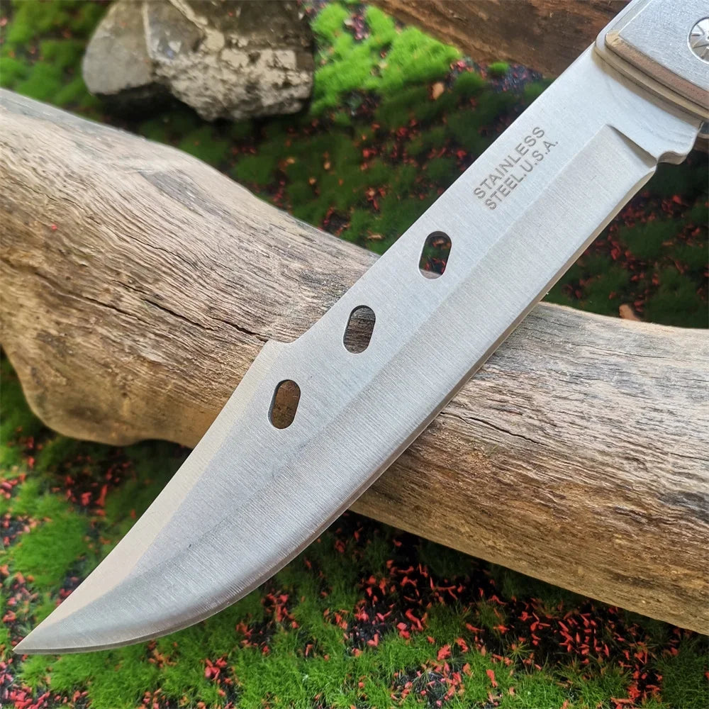 Heavy-Duty 8CR15MOV Folding Knife, Wood Handle: Tactical Tool, Outdoor Hunting, Camping & EDC