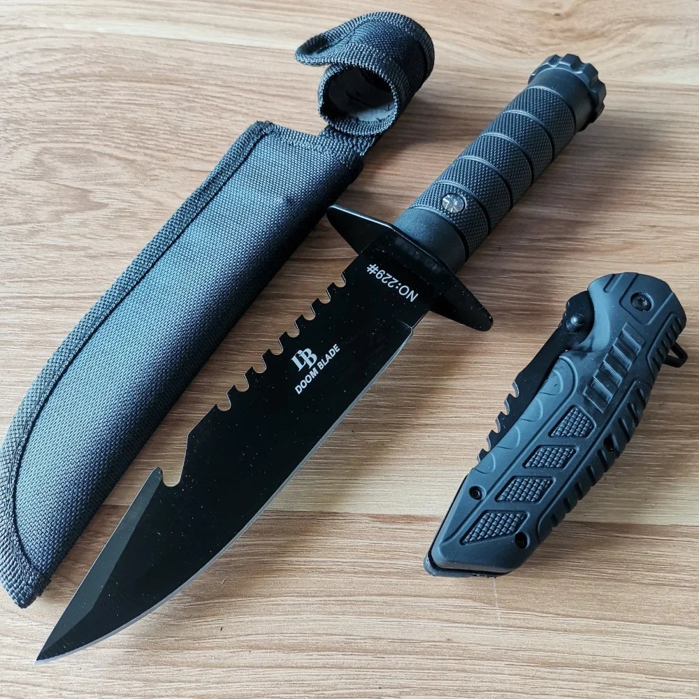 Premium Stainless Steel Knife Set: Fixed&Folding Blades for Camping, Hiking, Survival - Rust-Resist