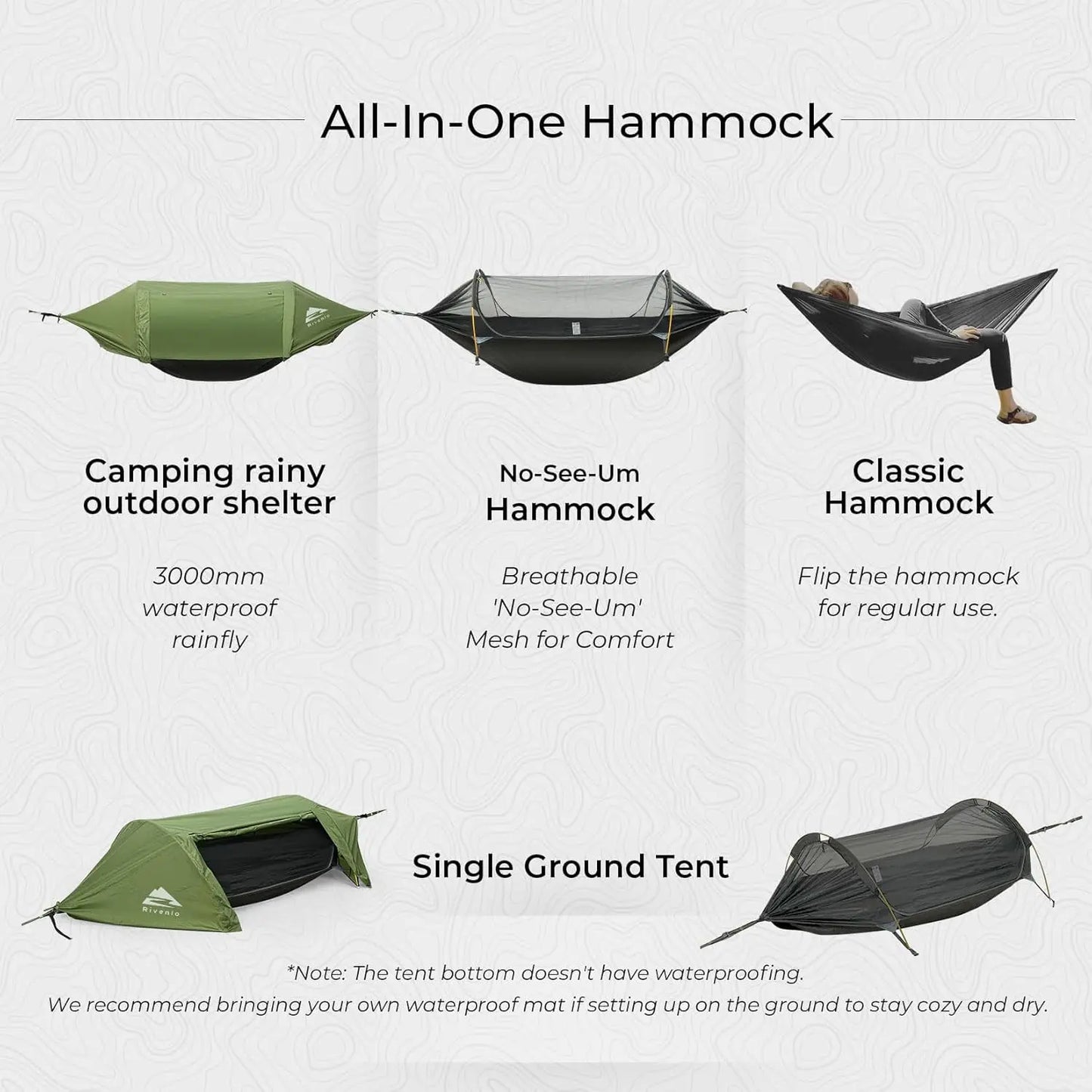 Camping Hammock Tent, Mosquito Net,RainFly, 3 in 1 Waterproof Lightweight Portable Sleeping Hammock