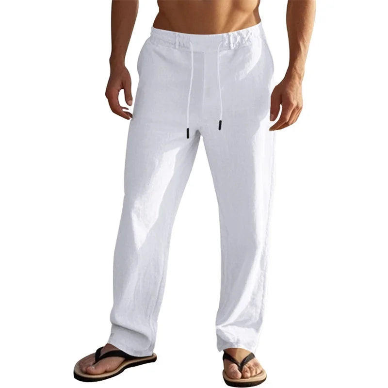 Men s Lightweight Drawstring Linen Pants-Pockets ComfortableTrousers for Summer Beach Wear