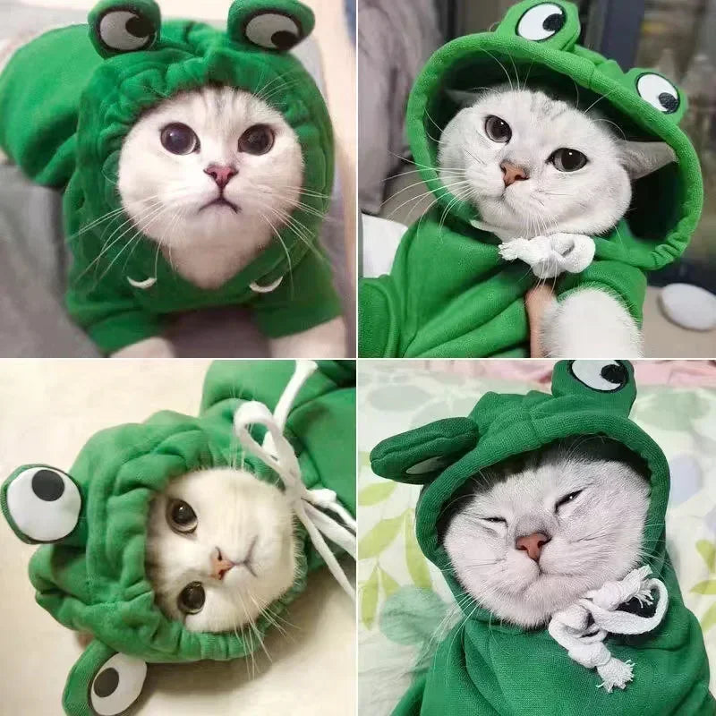 Dog Frog Costume, Dog Hoodies Warm Puppy Autumn Winter Apparel Jumpsuit with Eye Hood